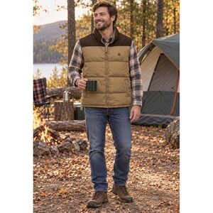 Coleman Outdoor Company Men's XL Quilted Vest Hunter Tan & Brown Nice!